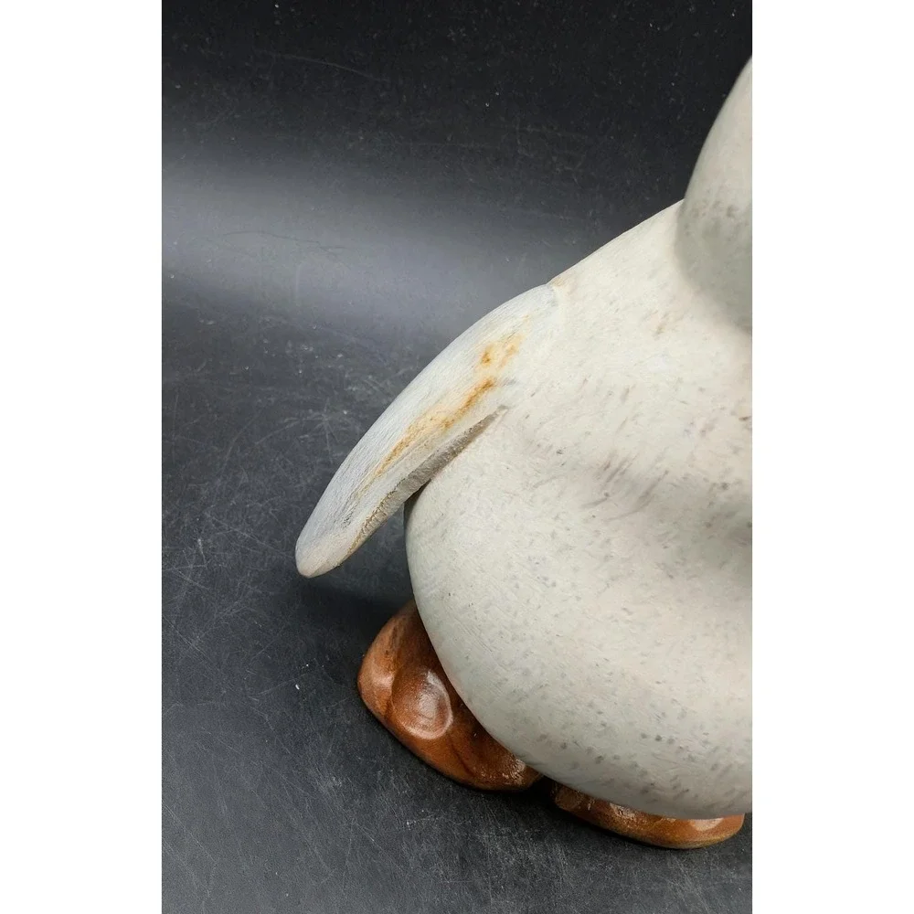 DCUK‎ Hand Carved Bamboo Root Penguin Chick Figurine Grey White Wood Bird Decor
